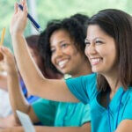 medical students raising hand