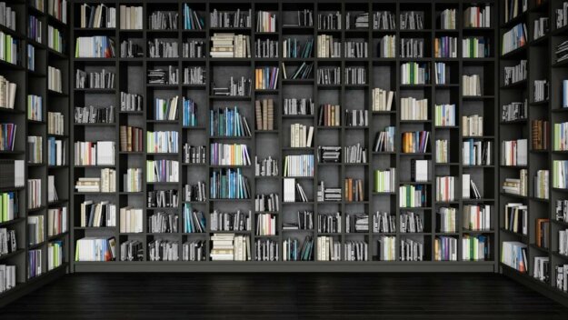 Bookshelves In The Library Full Of Books Bookshelves In The Library Full Of Books